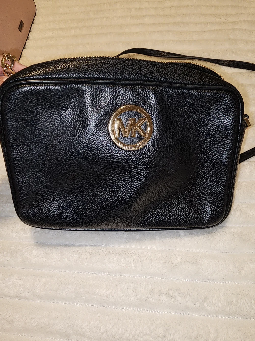 Michael Kors Black Leather Crossbody with Gold-Tone Logo